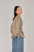 04 - Daydream Tie-Waist Plaid Pure Linen Top in Harvest Check