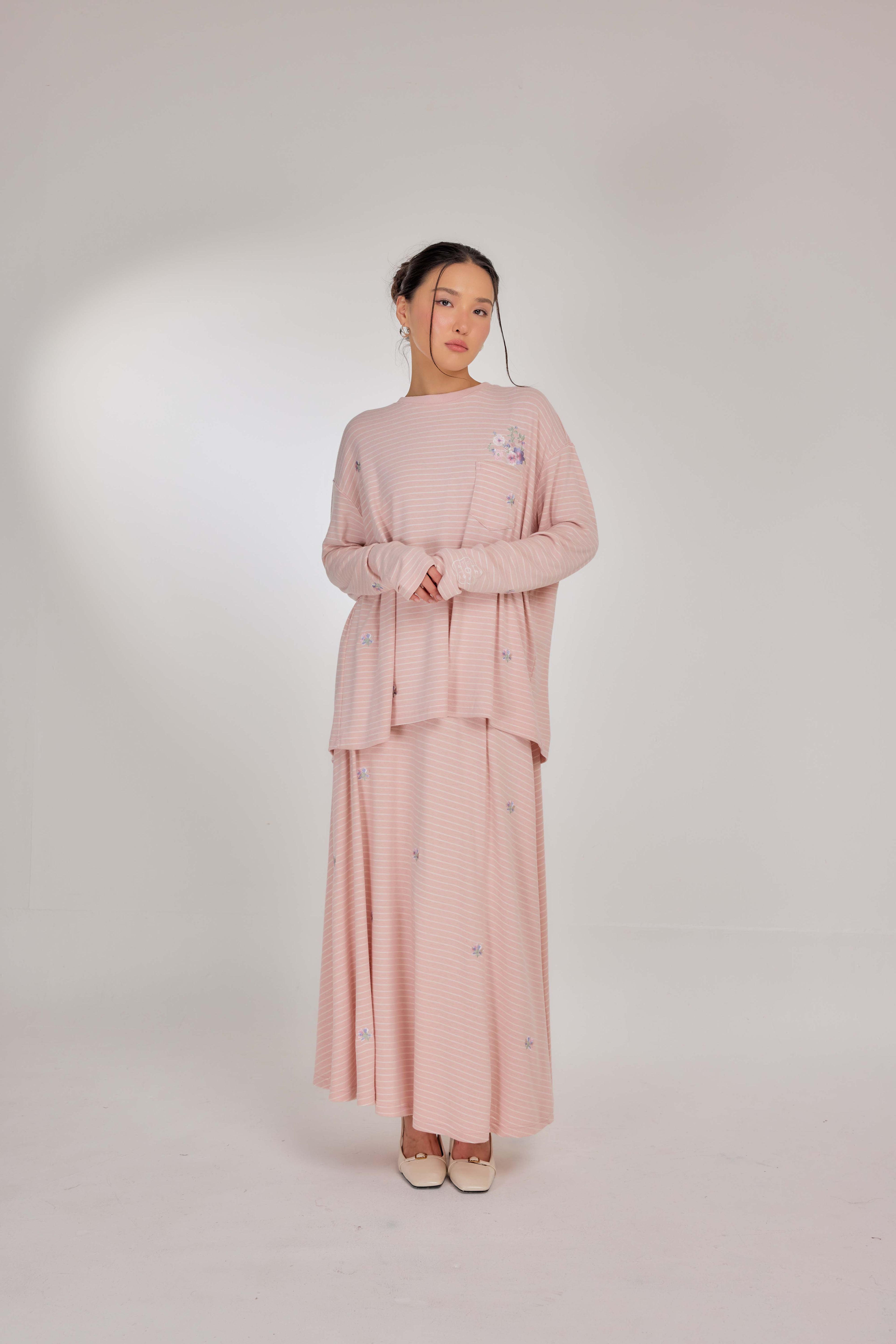 Embroidered Jardin Marinière Striped Two-Piece - Penelope Pink