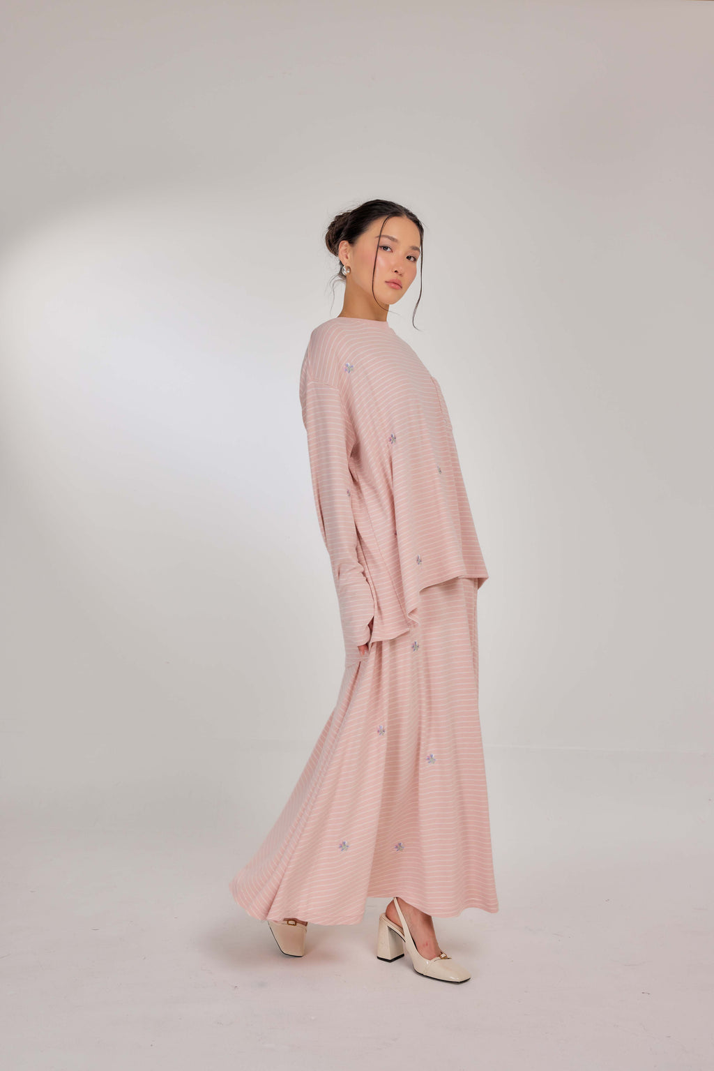 Embroidered Jardin Marinière Striped Two-Piece - Penelope Pink
