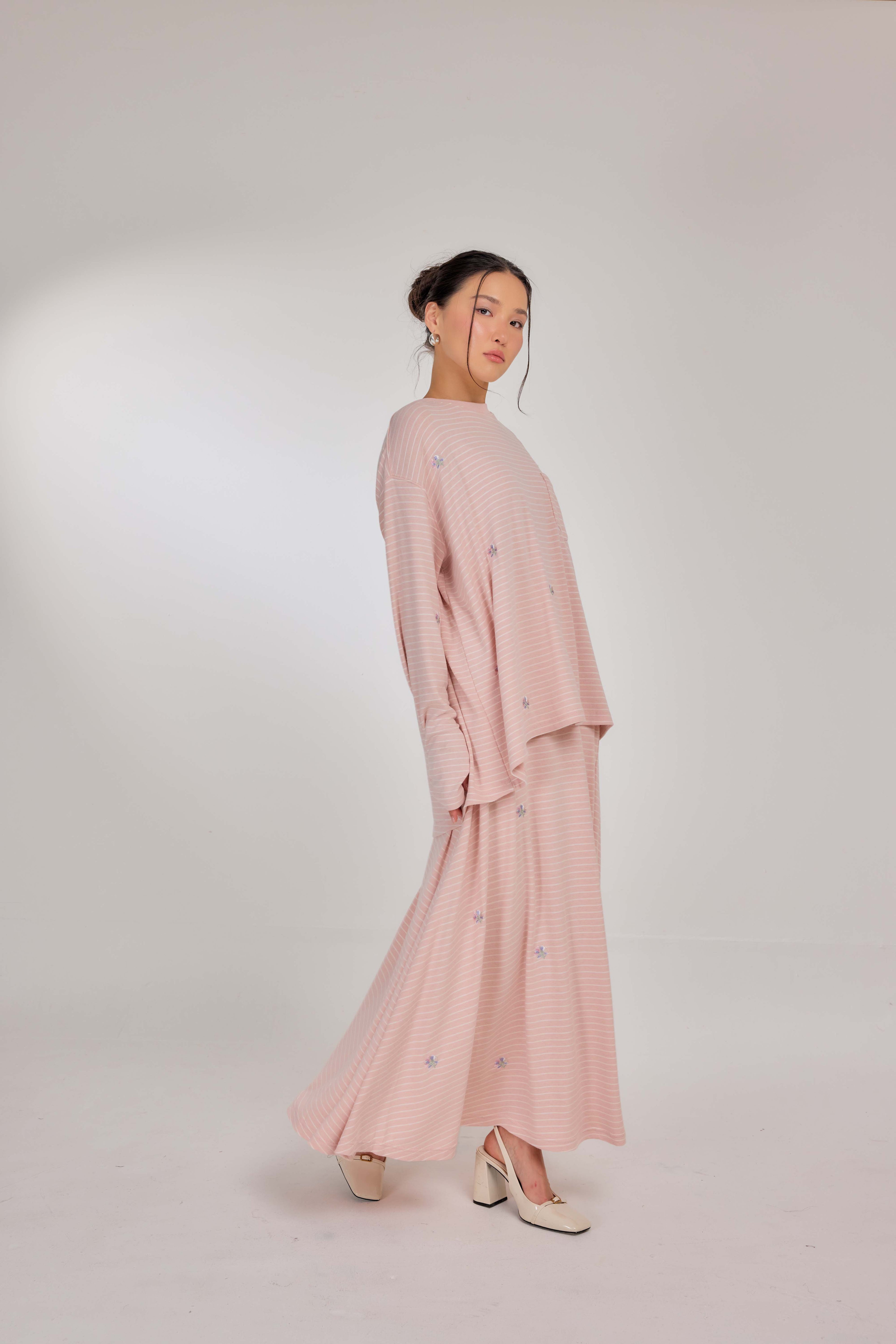 Embroidered Jardin Marinière Striped Two-Piece - Penelope Pink