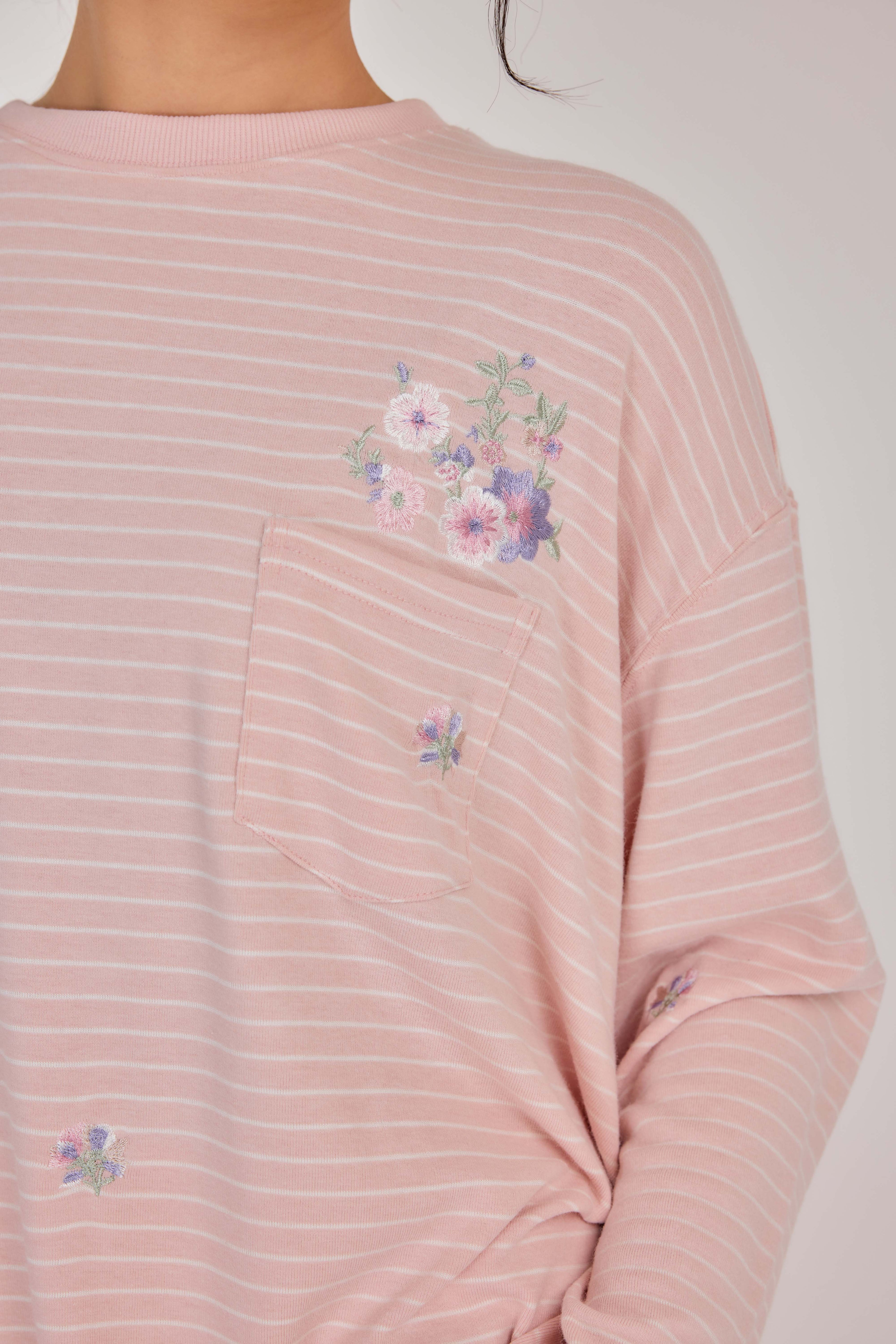 Embroidered Jardin Marinière Striped Two-Piece - Penelope Pink