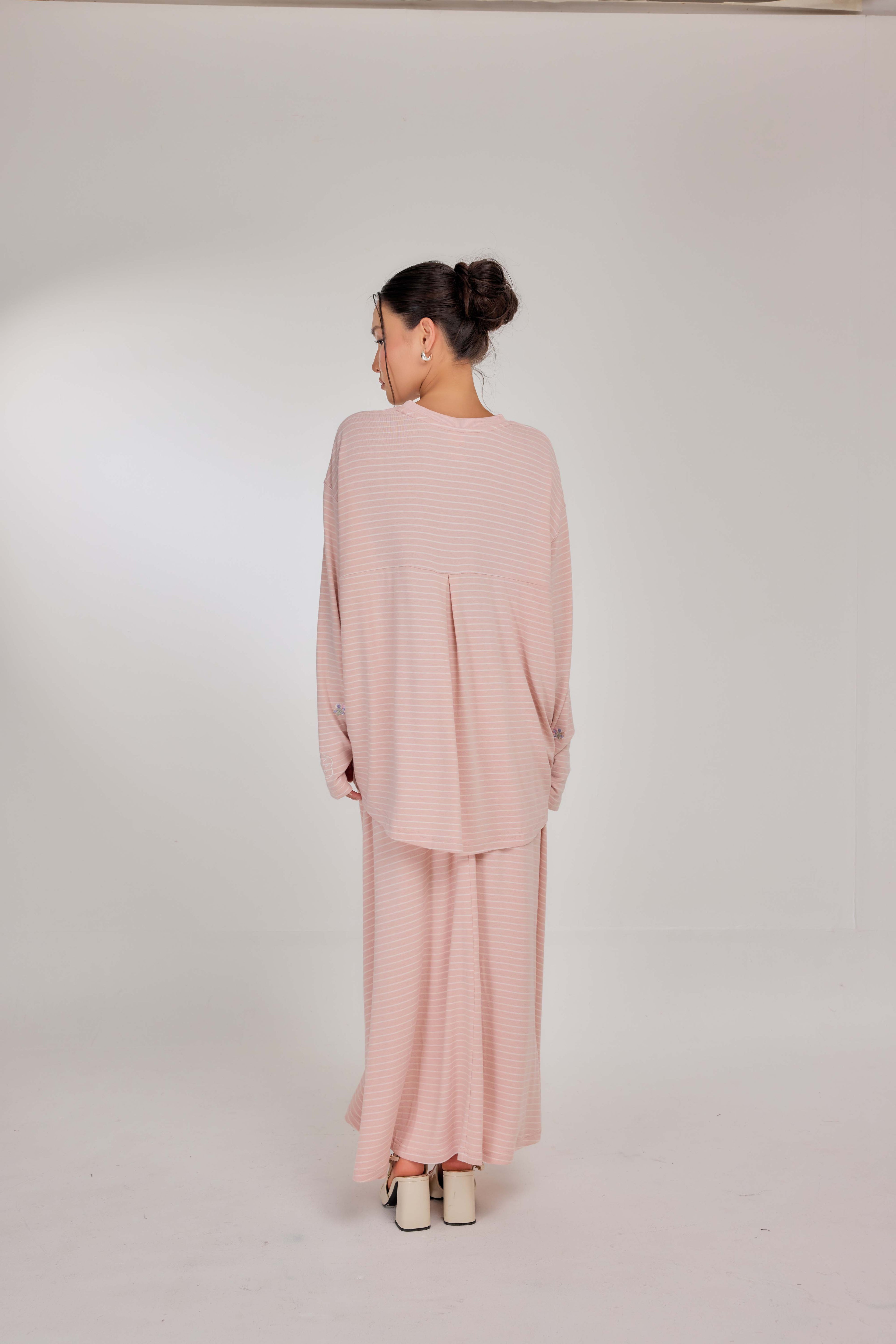 Embroidered Jardin Marinière Striped Two-Piece - Penelope Pink