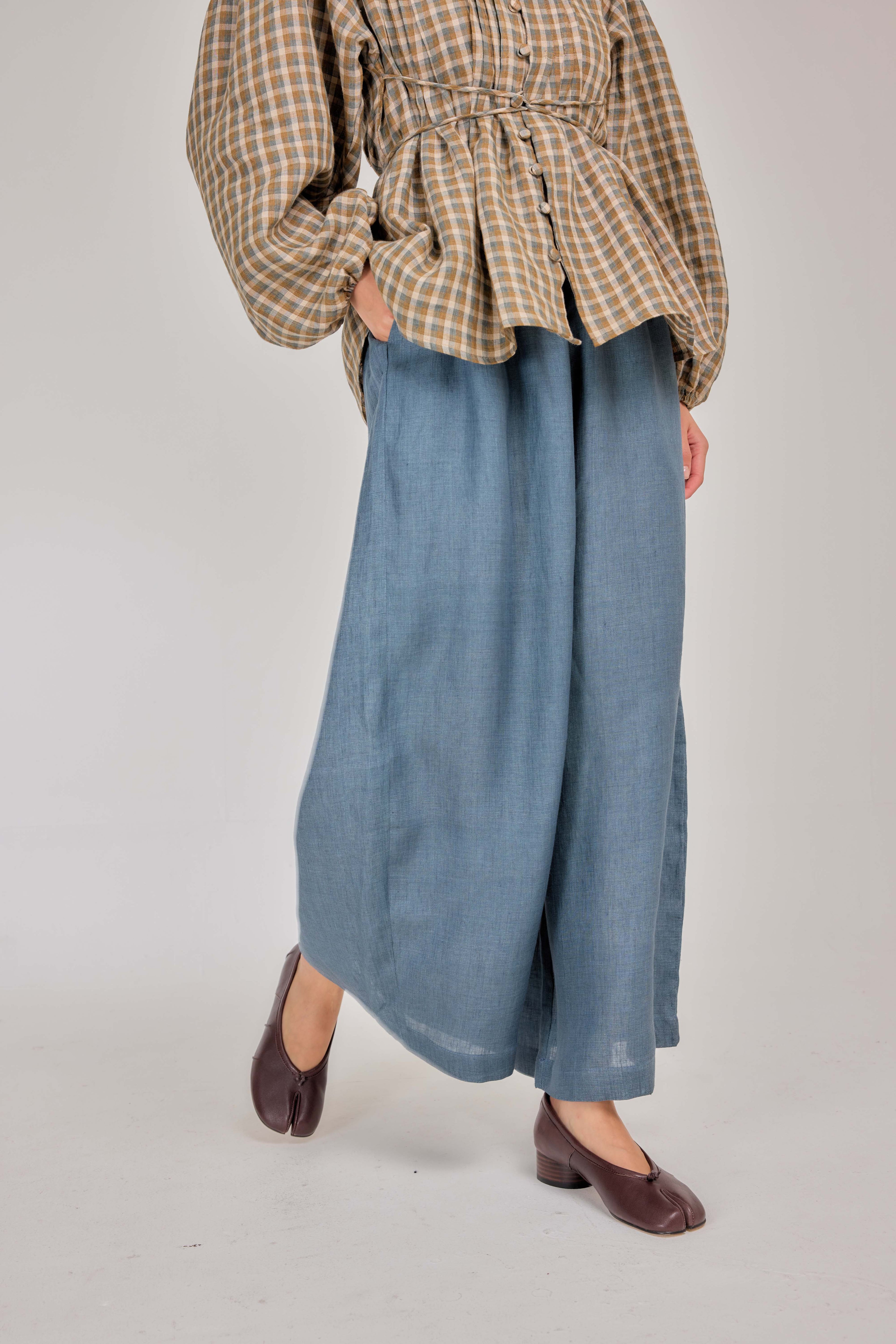 06 - Relaxed Barrel Mélange Pure Linen Pants in Coastal Blue