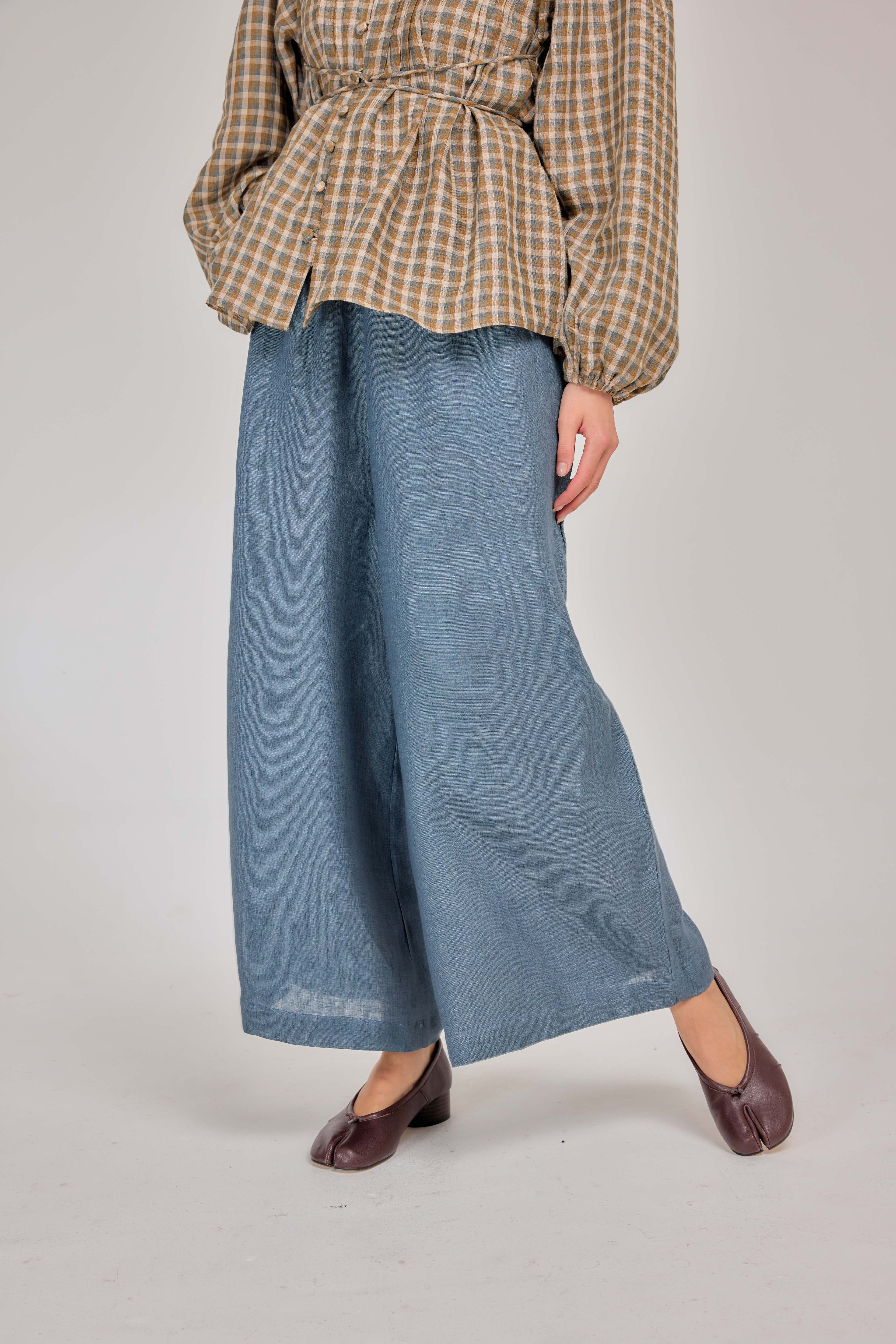 06 - Relaxed Barrel Mélange Pure Linen Pants in Coastal Blue