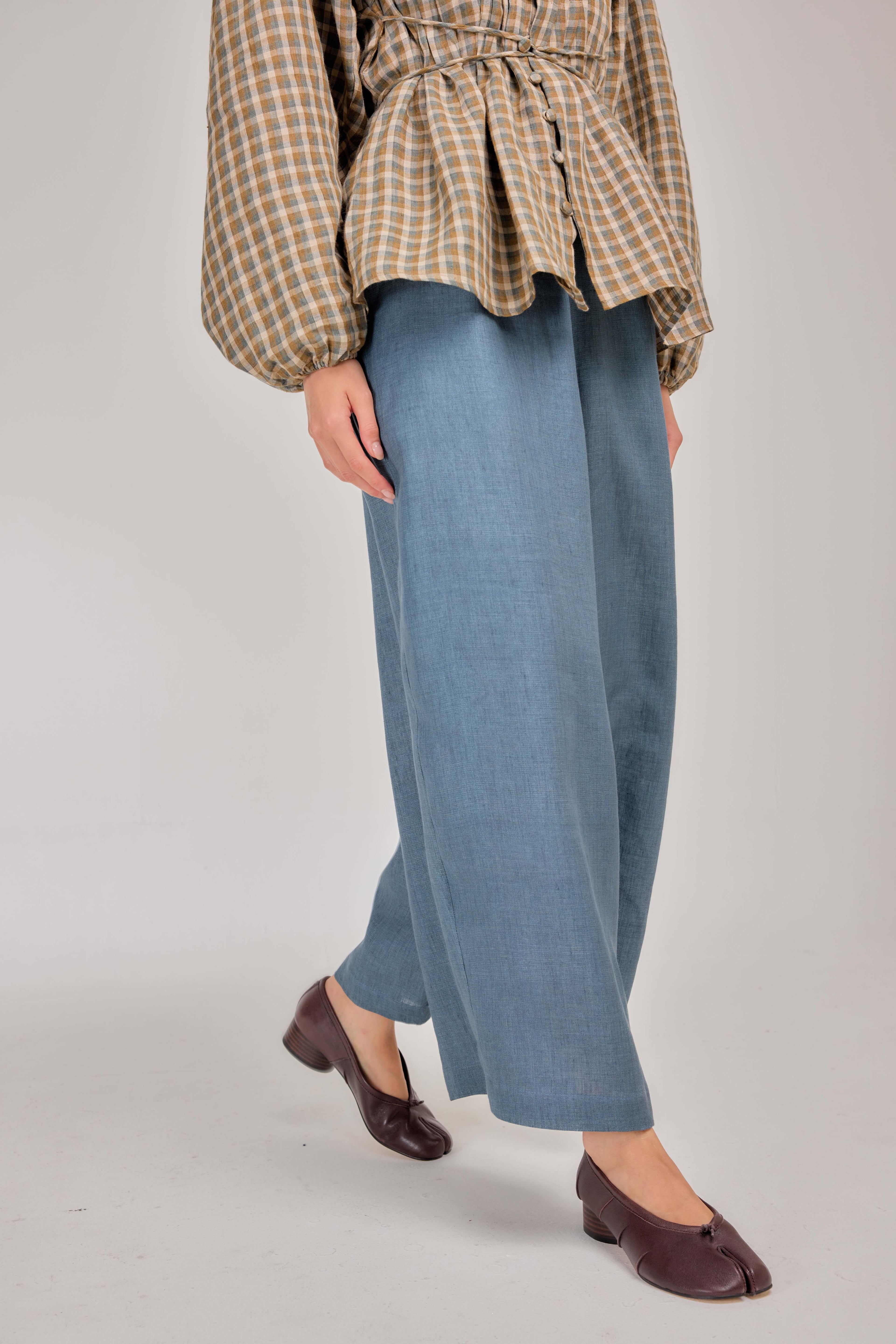 06 - Relaxed Barrel Mélange Pure Linen Pants in Coastal Blue
