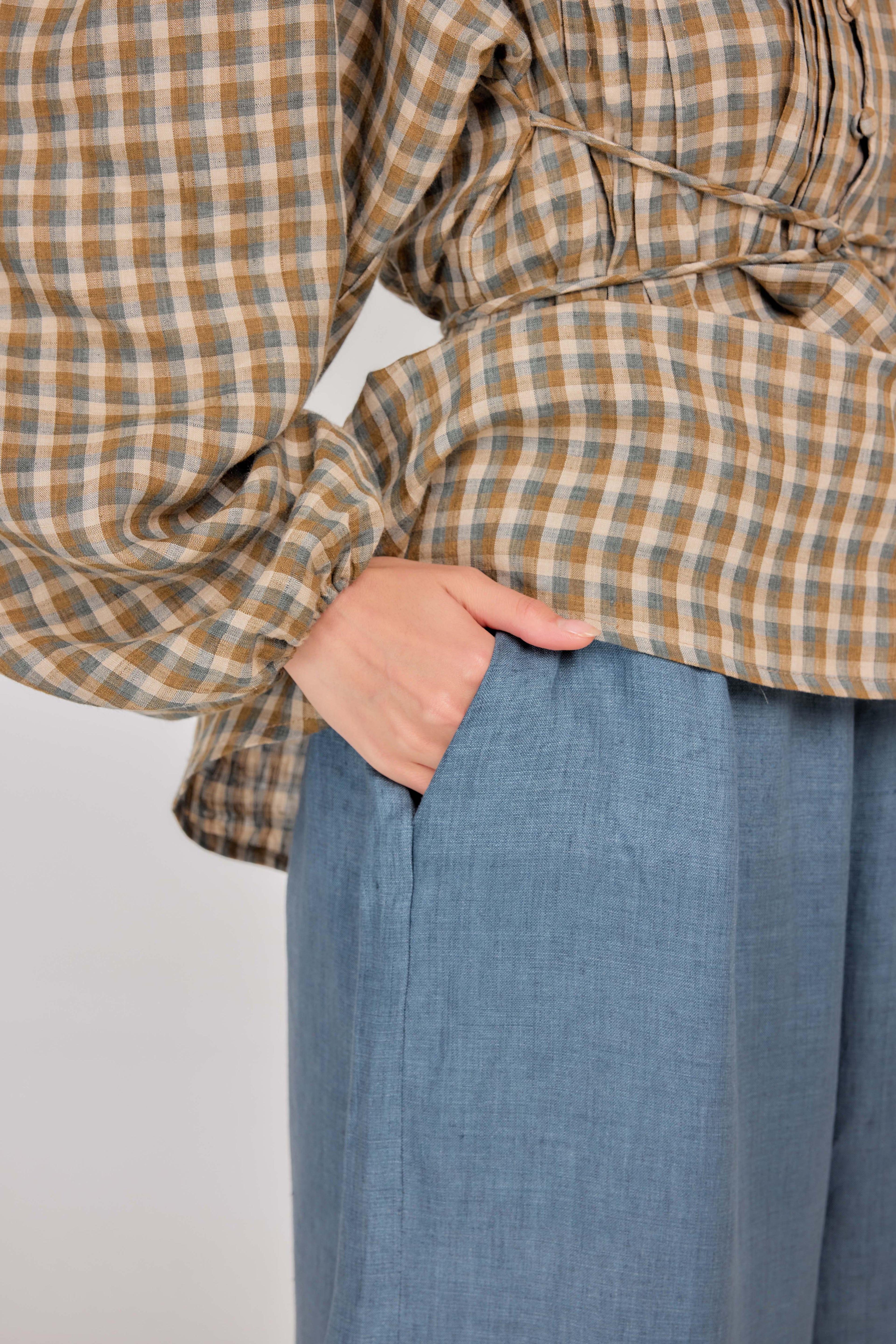 06 - Relaxed Barrel Mélange Pure Linen Pants in Coastal Blue