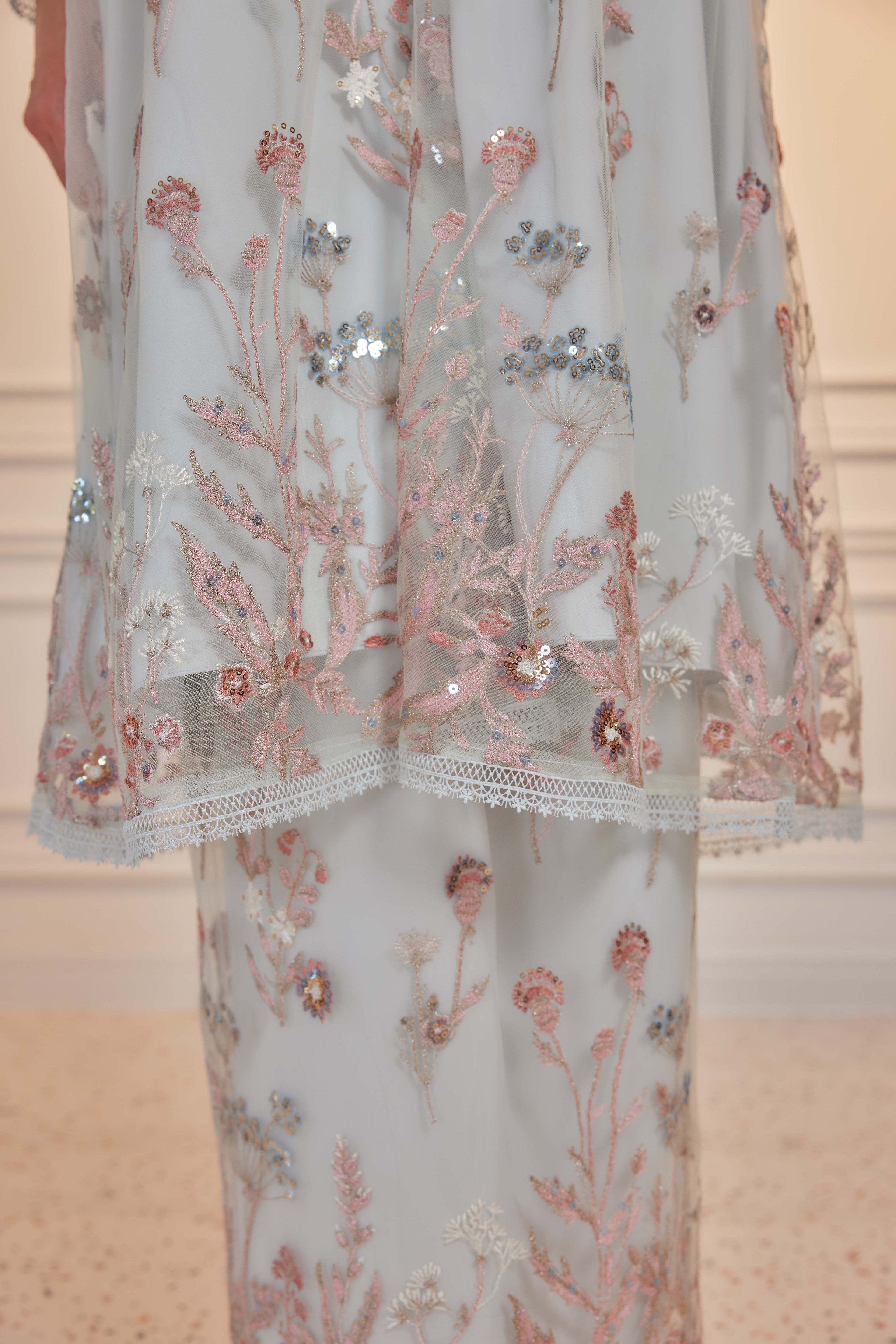 Serene Teal - Dian Embellished Kebarung with Embroidery Lace Trim (Full Lining)