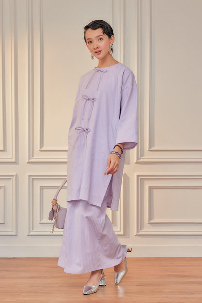 Suri Metallic Striped Cotton Kebarung With Front Bows (Fully Lined)