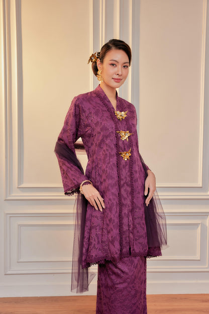 Purple Magenta - Jacquard Lace Kebaya Riau Set (Full Lining)