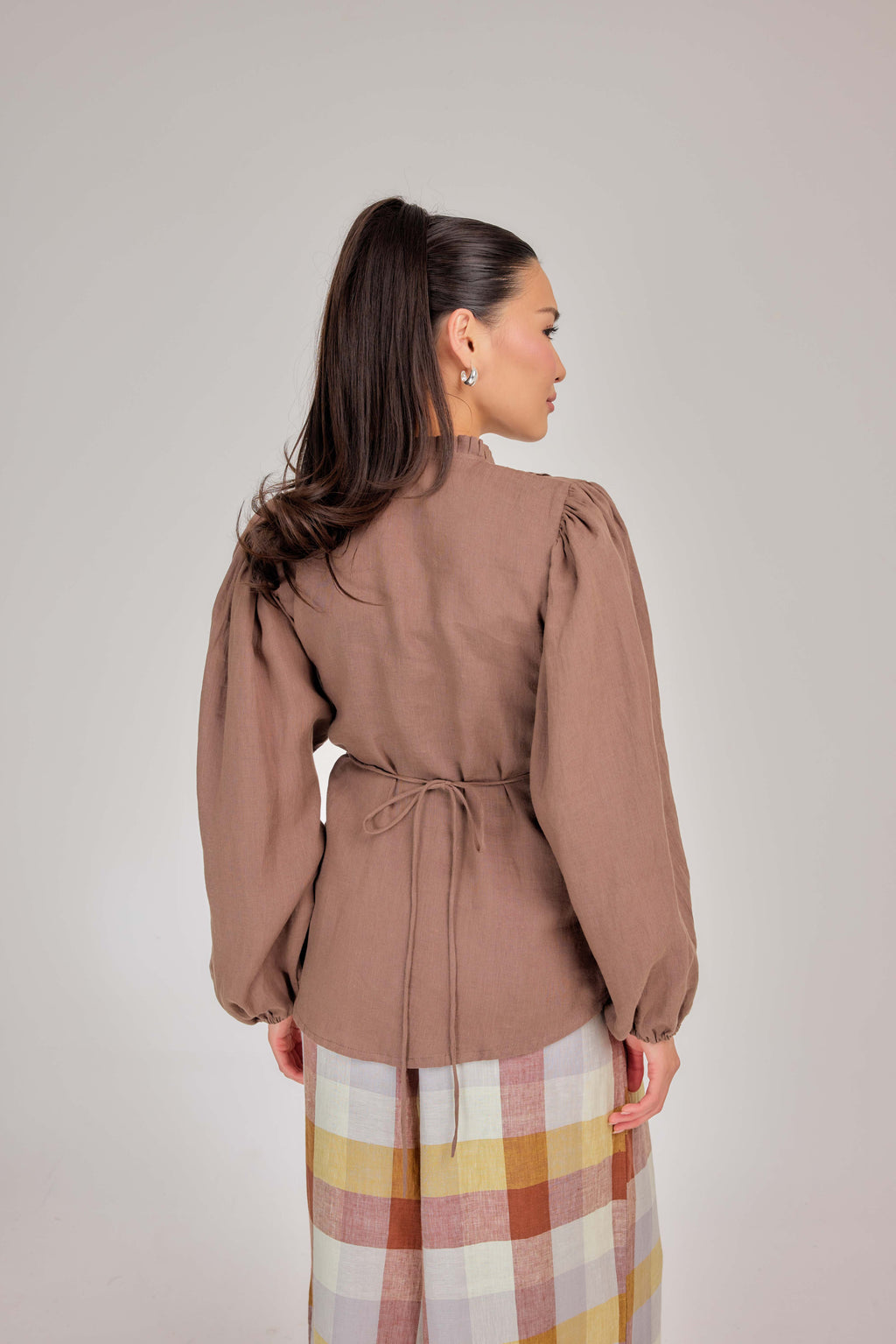 07 - The Daydream Tie-Waist Pure Linen Top in Cocoa Earth