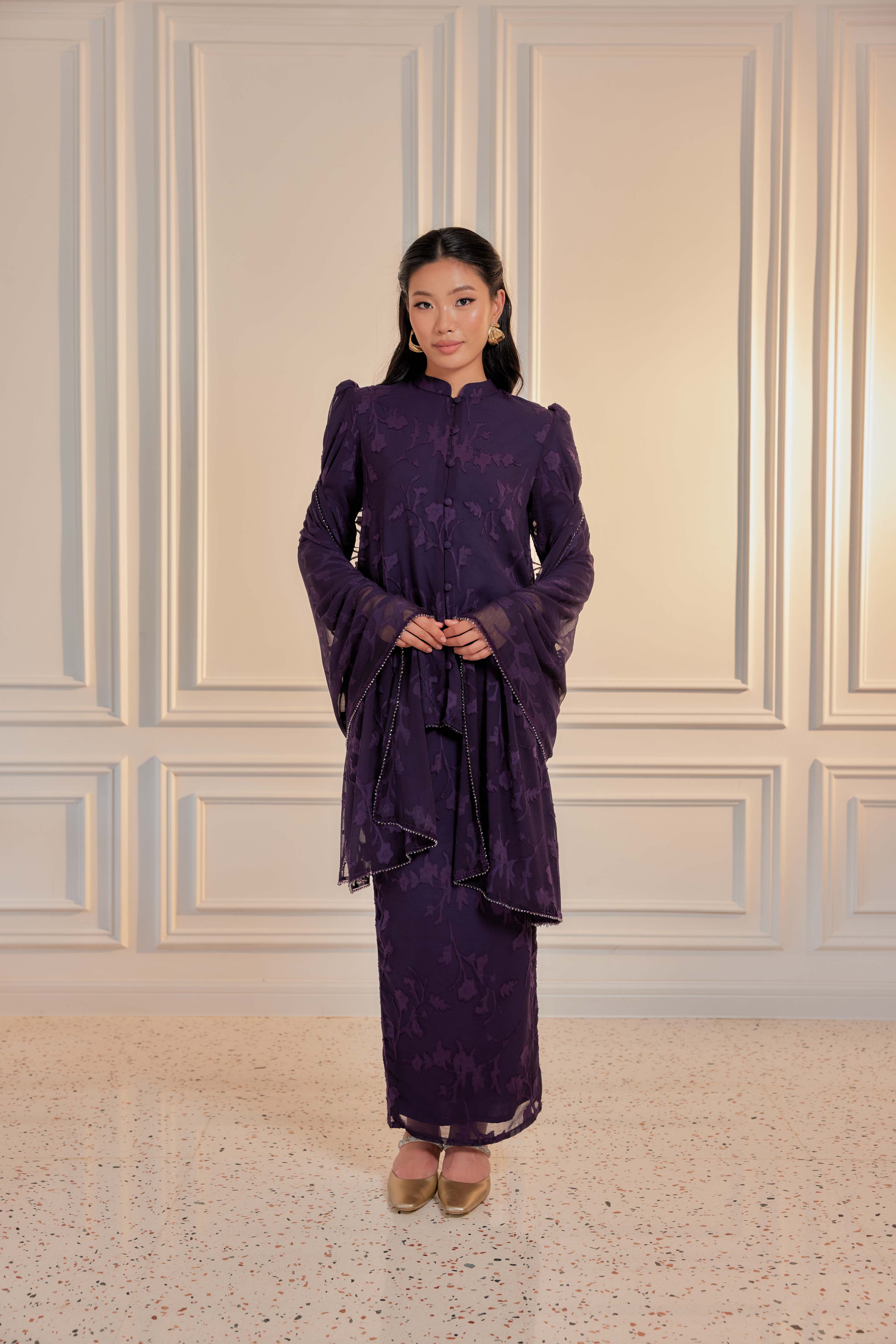 Indah Pelangi Kebarung in Ungu Telang – The Beaded Edition, Fully Lined