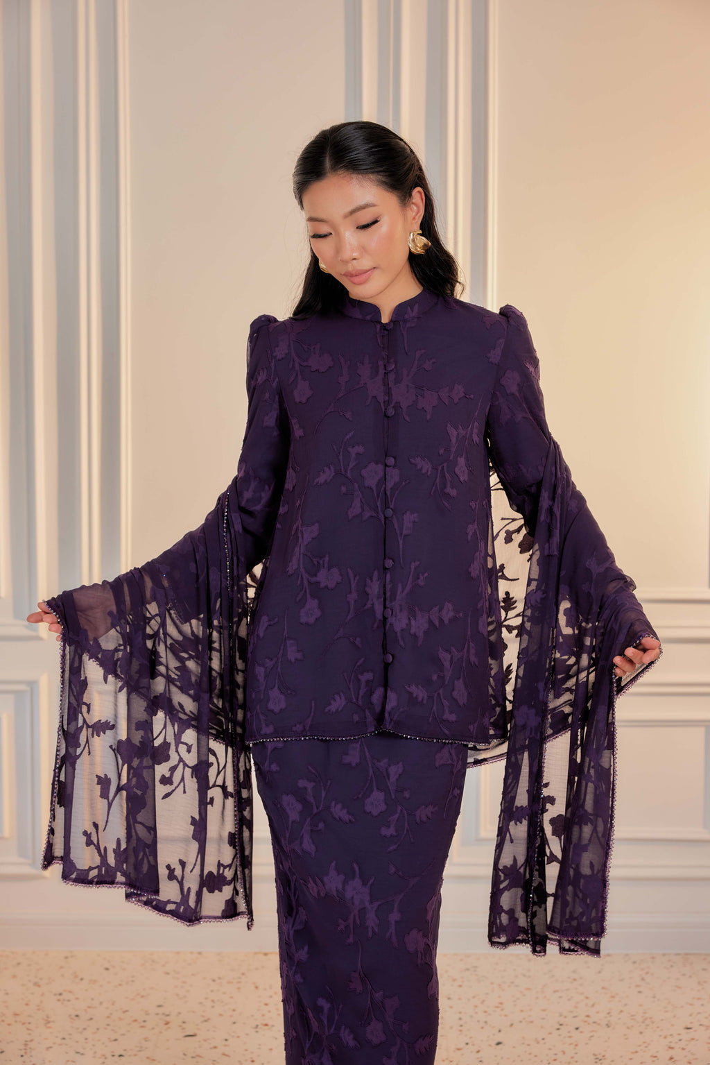 Indah Pelangi Kebarung in Ungu Telang – The Beaded Edition, Fully Lined