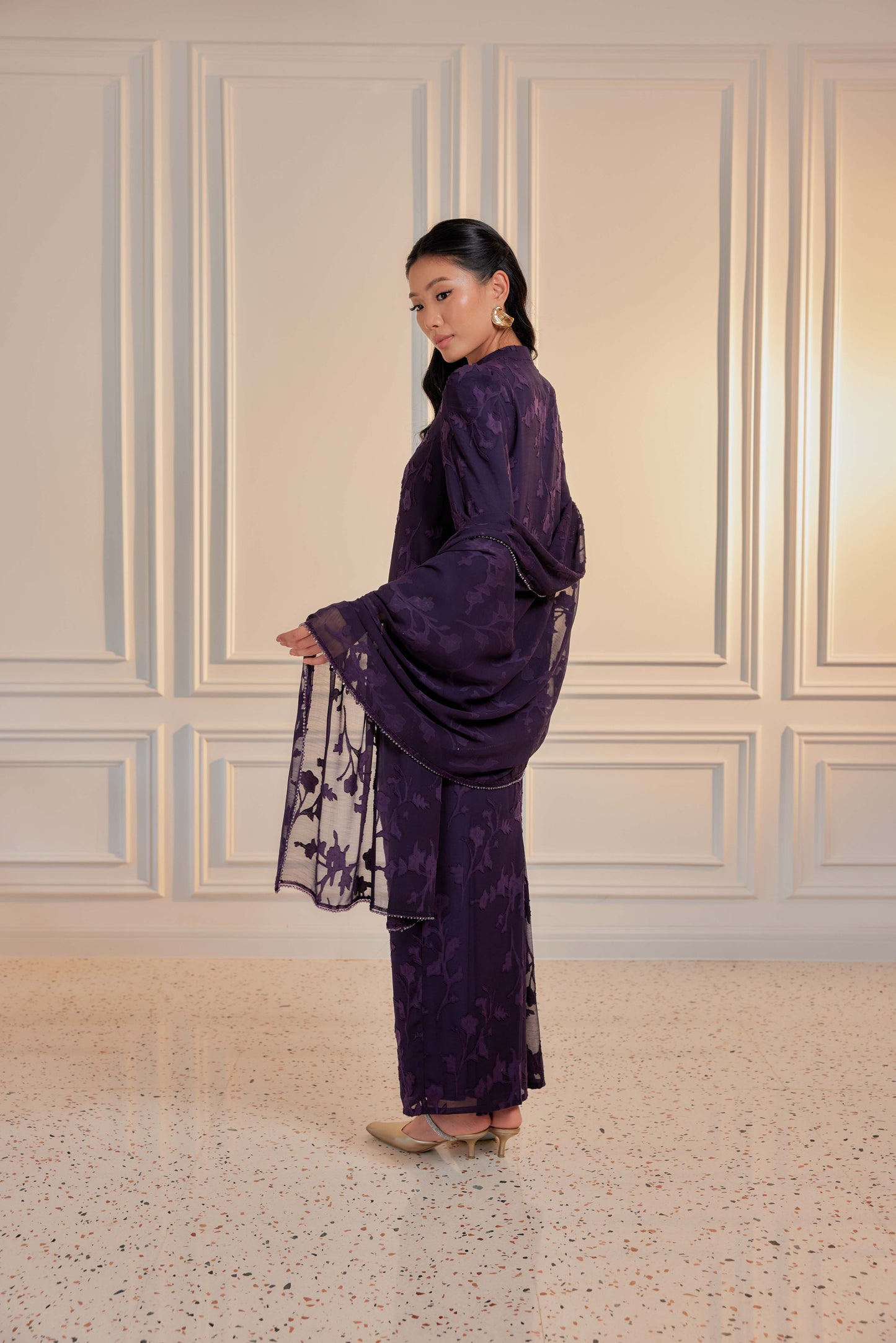 Indah Pelangi Kebarung in Ungu Telang – The Beaded Edition, Fully Lined