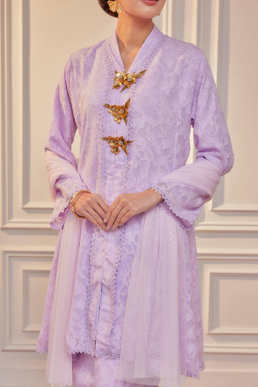 Fairy Lilac - Jacquard Lace Kebaya Riau Set (Full Lining)