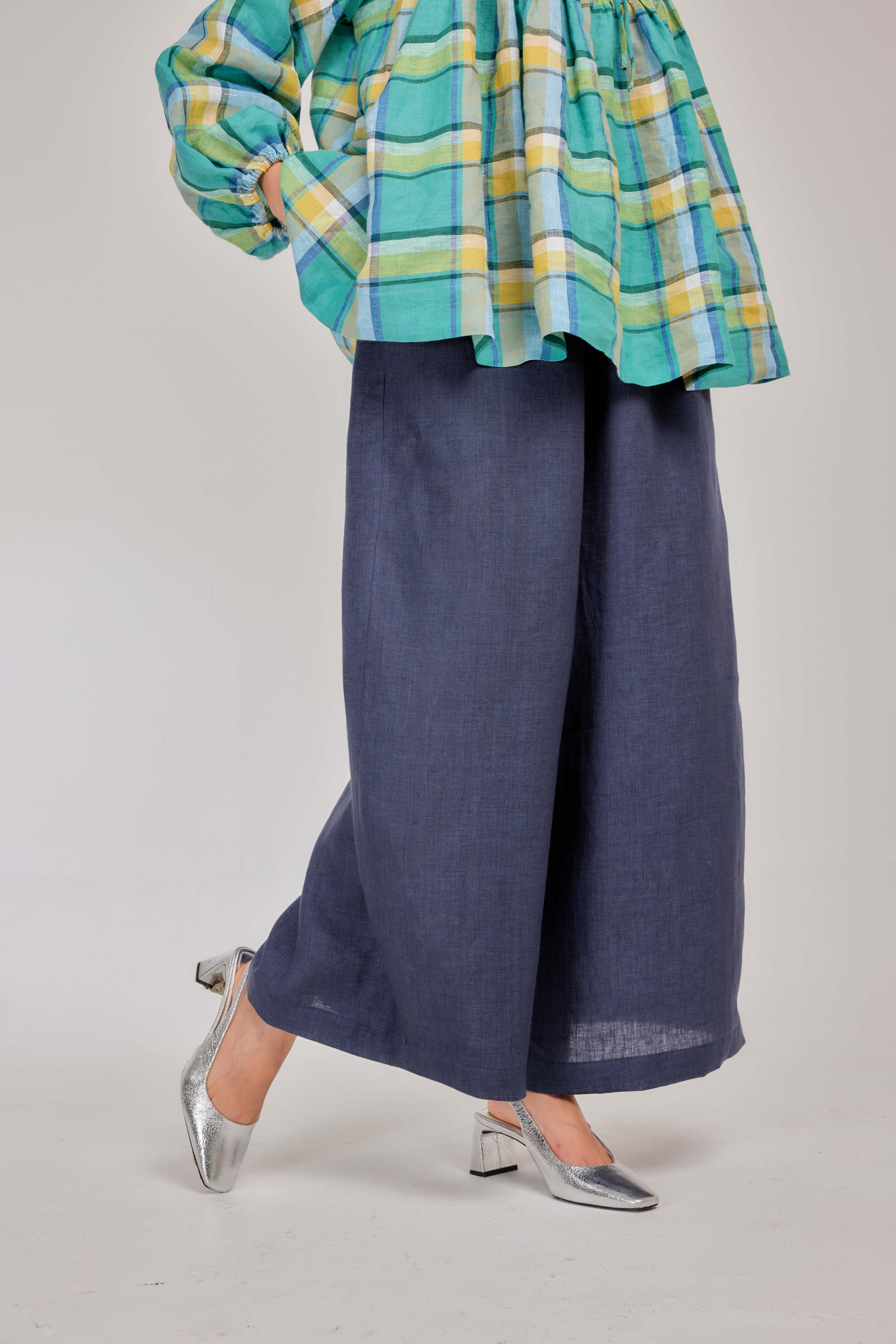 05 - Relaxed Barrel Mélange Pure Linen Pants in Harbor Blue