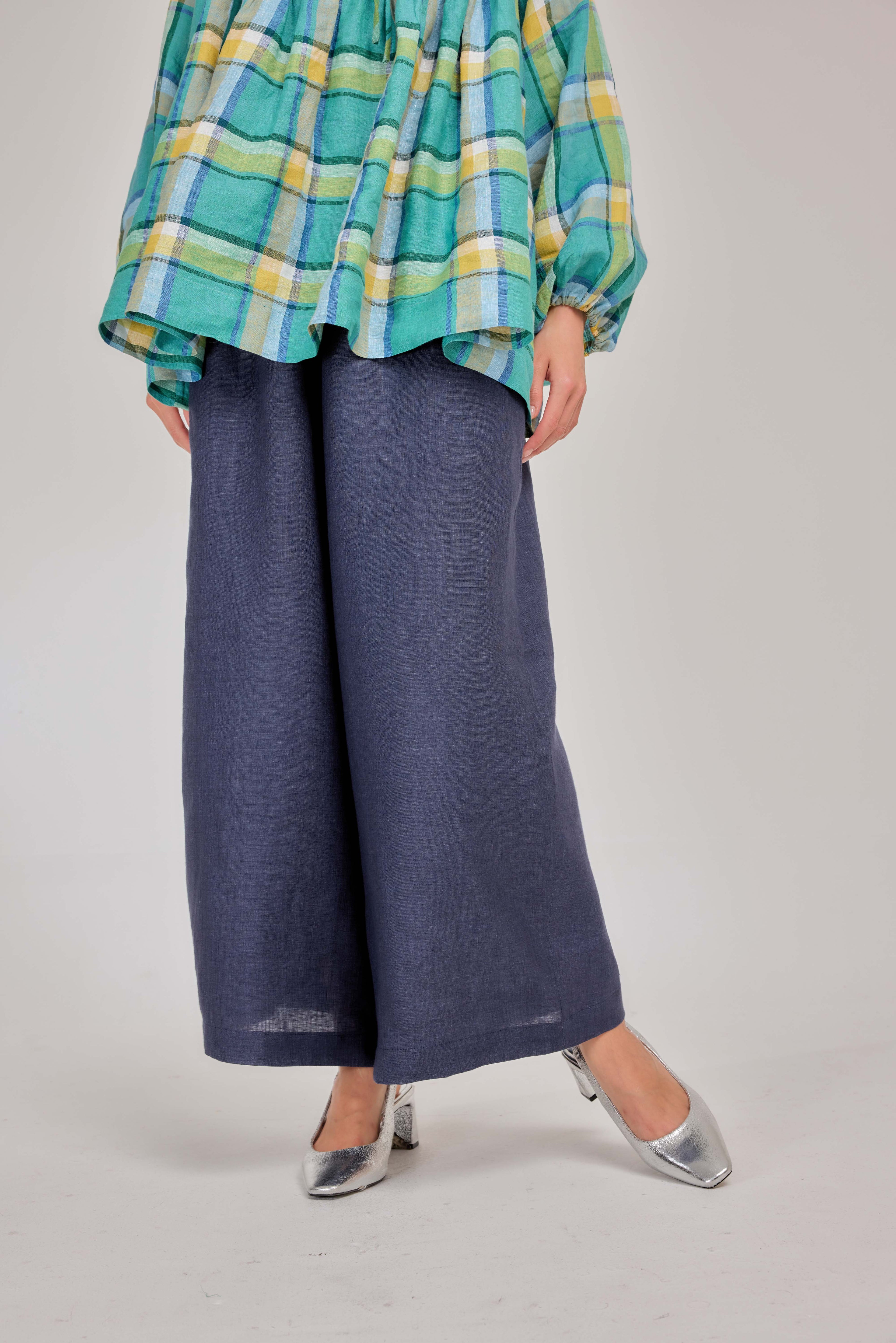05 - Relaxed Barrel Mélange Pure Linen Pants in Harbor Blue