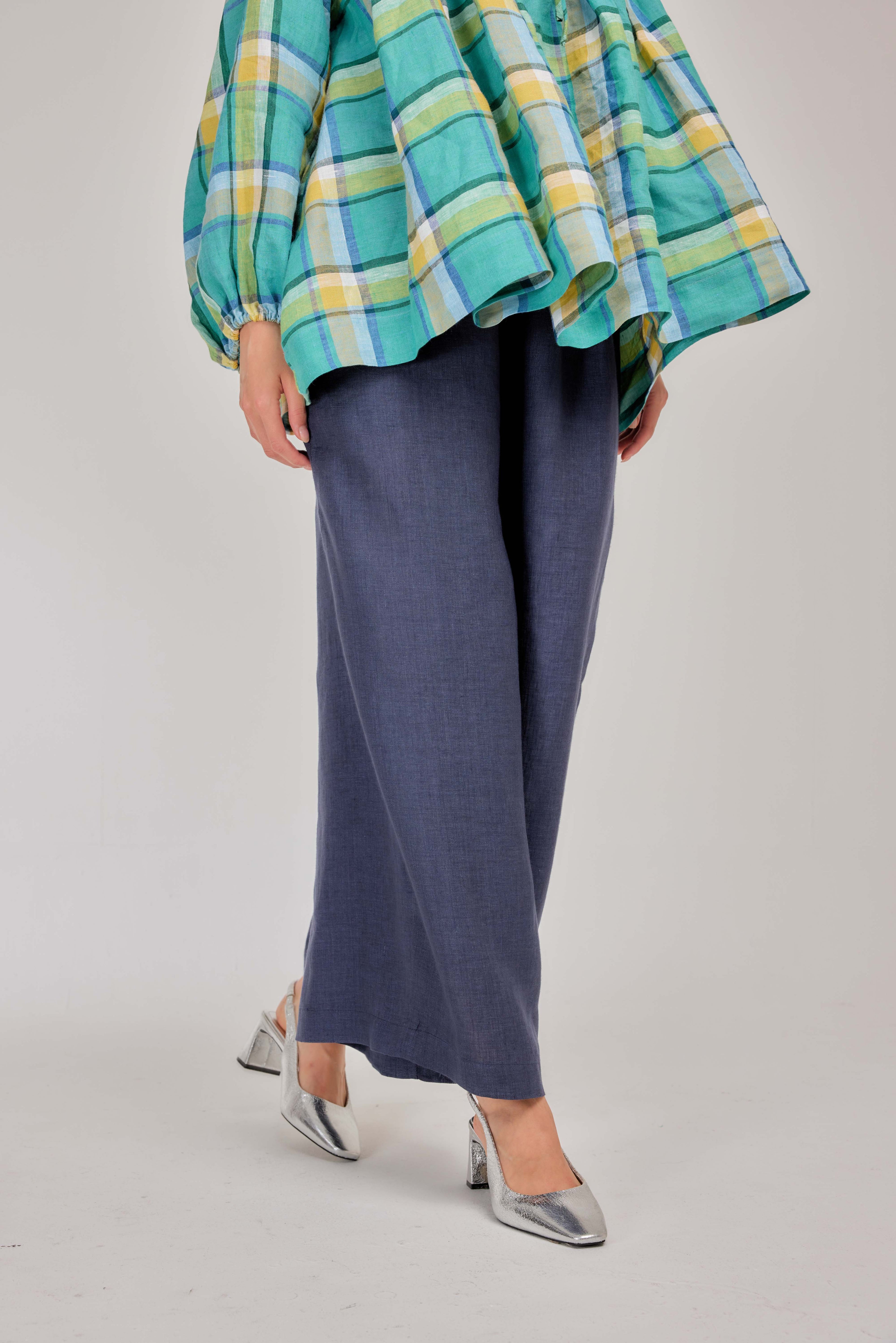 05 - Relaxed Barrel Mélange Pure Linen Pants in Harbor Blue