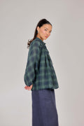 04 - The Heirloom Wave-Pleated Pure Linen Blouse iHeritage Green Plaid