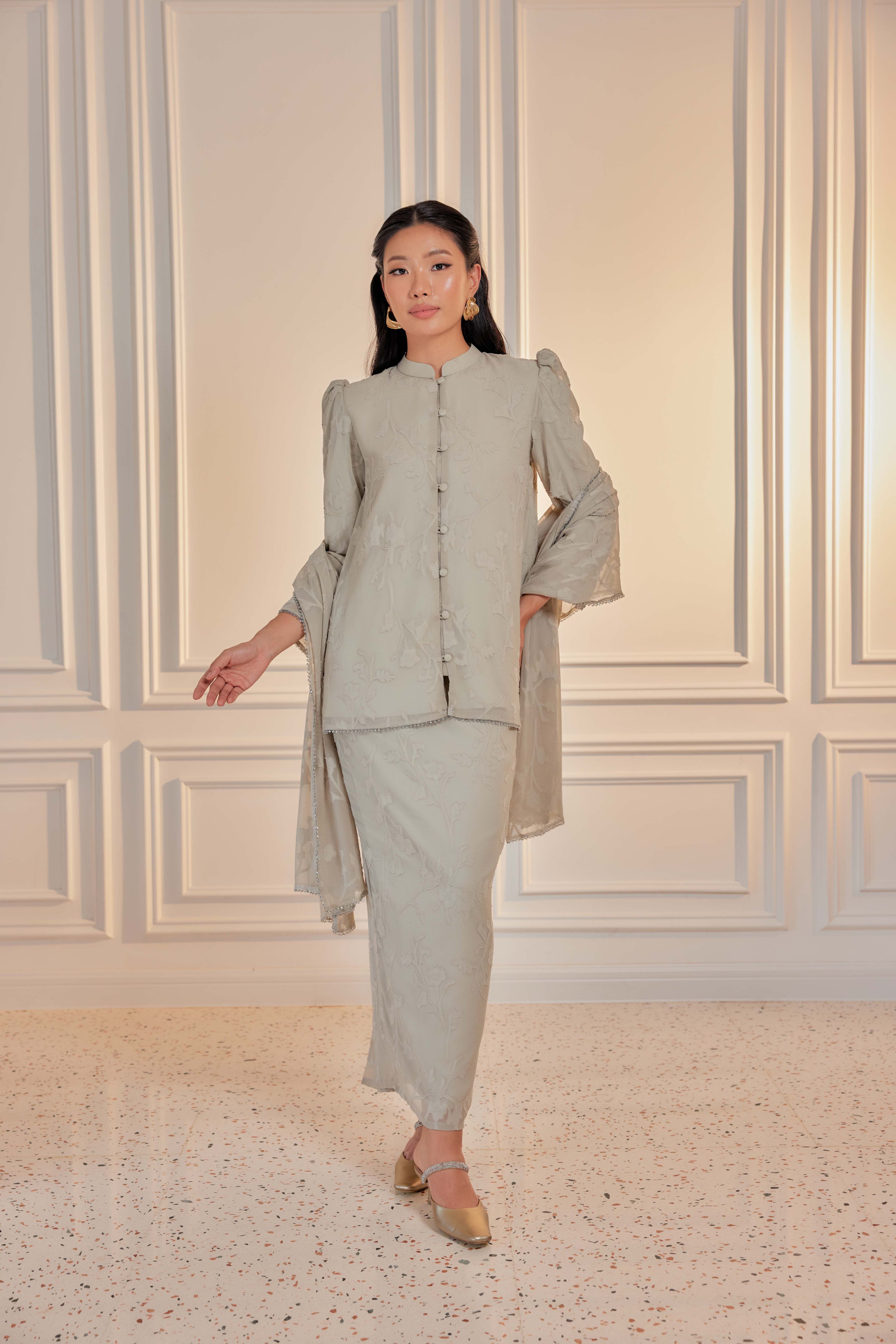 Indah Pelangi Kebarung in Teh Hijau – The Beaded Edition, Fully Lined