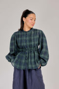 02 - The Daydream Tie-Waist Plaid Pure Linen Top in Heritage Green