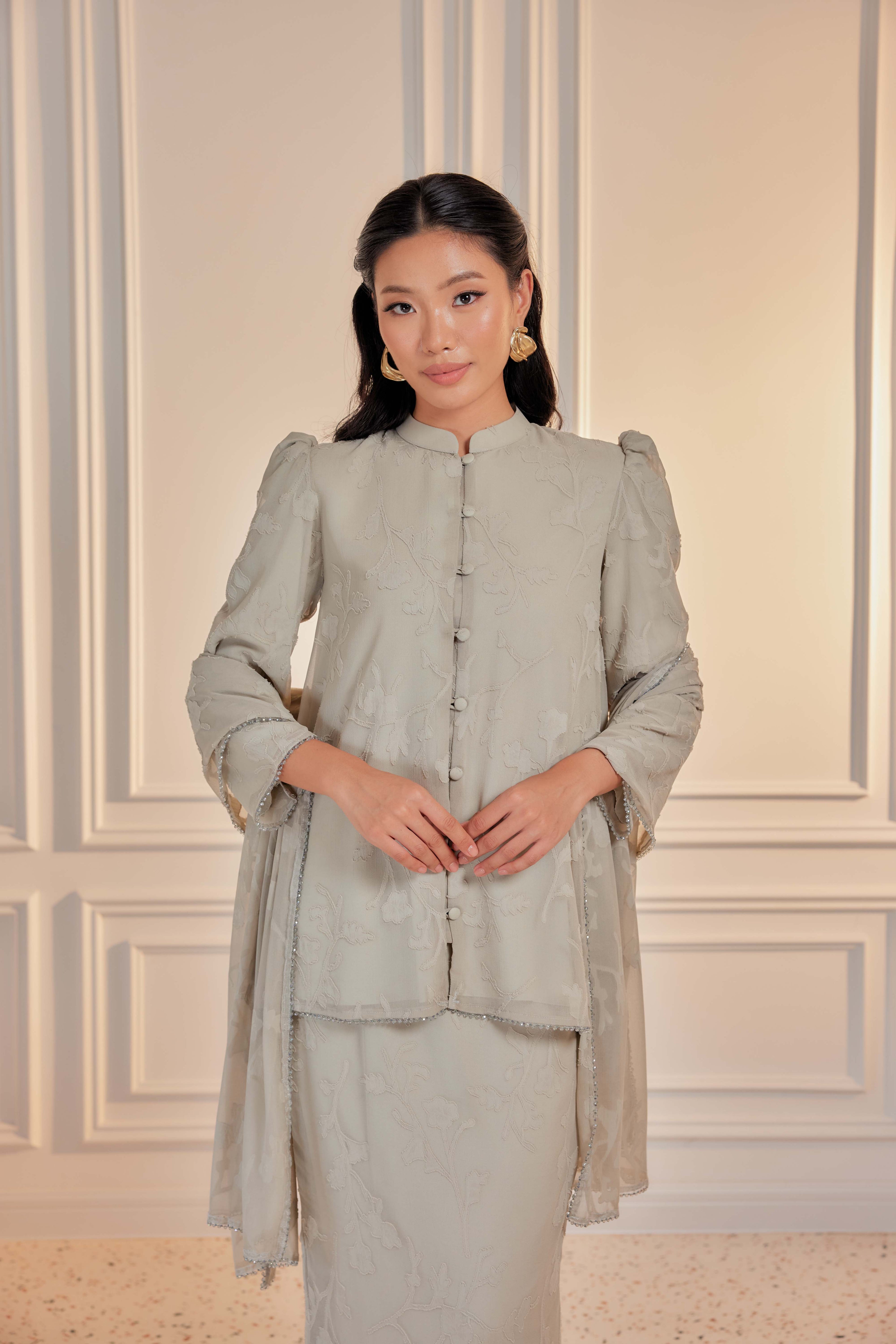 Indah Pelangi Kebarung in Teh Hijau – The Beaded Edition, Fully Lined