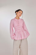 02 - Memento Pleated Lace-Up Pure Linen Top in Rose Pompon