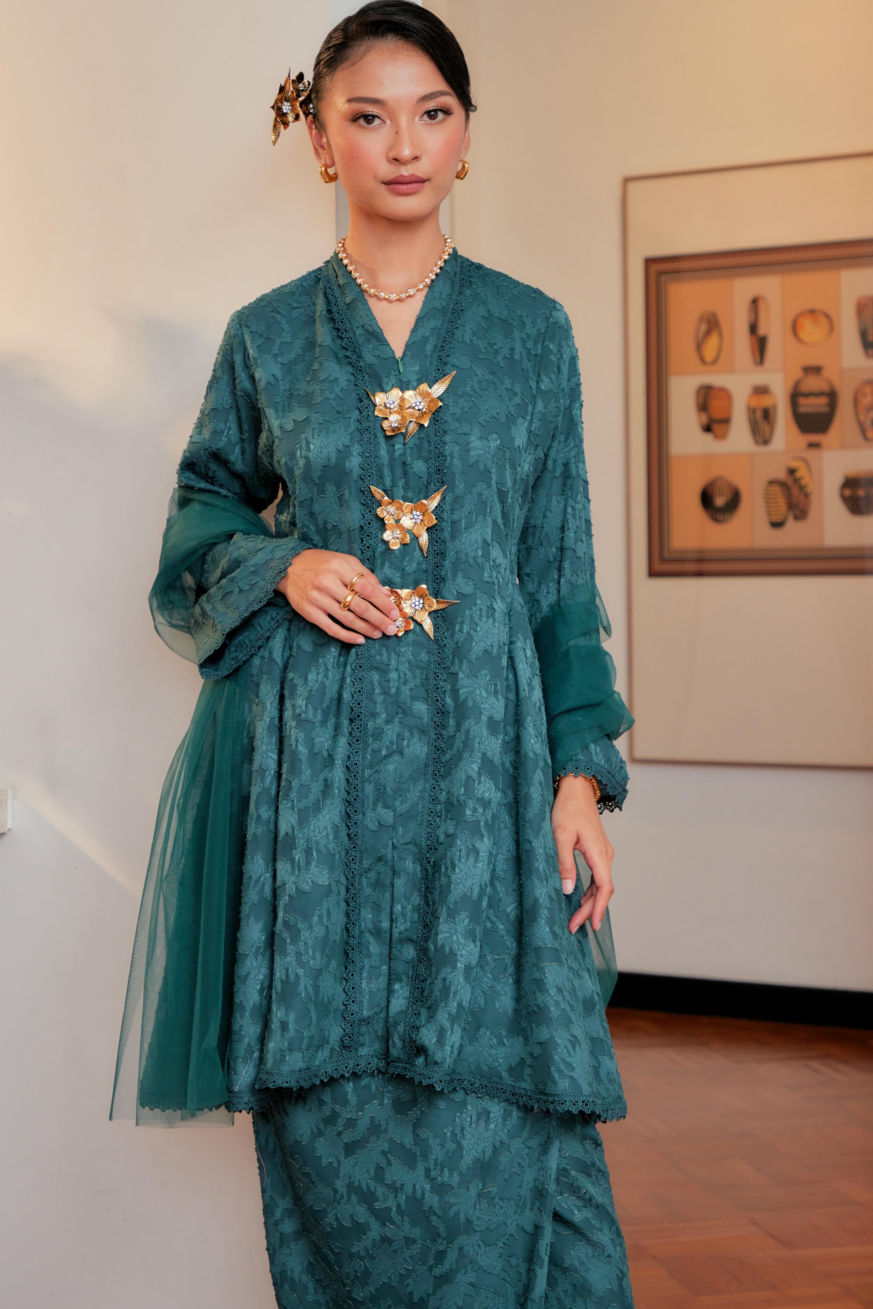 Jacquard Lace Kebaya Riau Set (Full Lining)