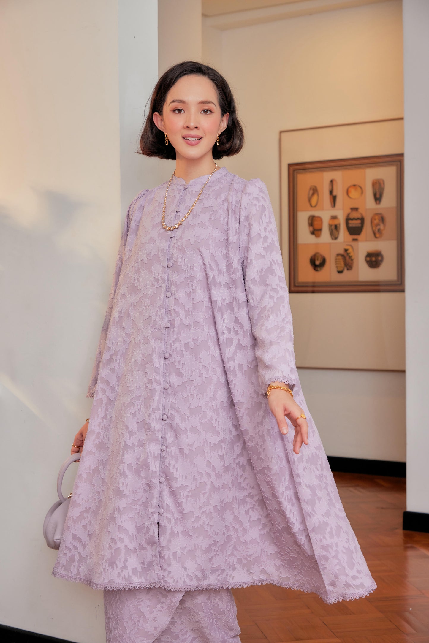Dewita Jacquard Lace Kebarung with Front Buttons Set (Fully Lined)