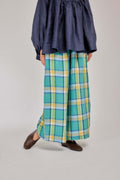 12 - Relaxed Barrel Plaid Pure Linen Pants in Morning Lagoon