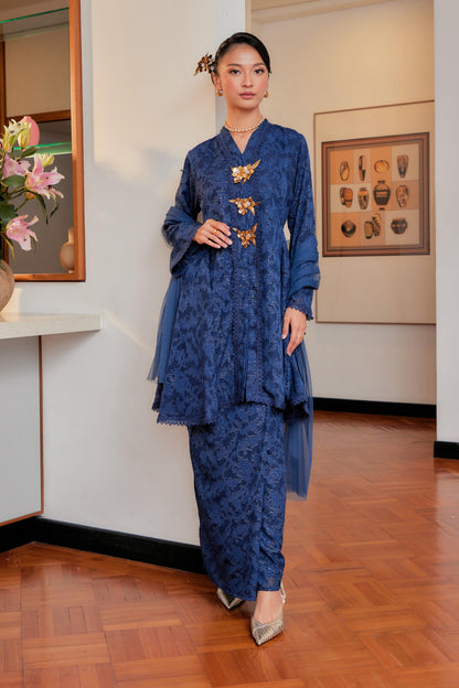 Royal Navy - Jacquard Lace Kebaya Riau Set (Full Lining)