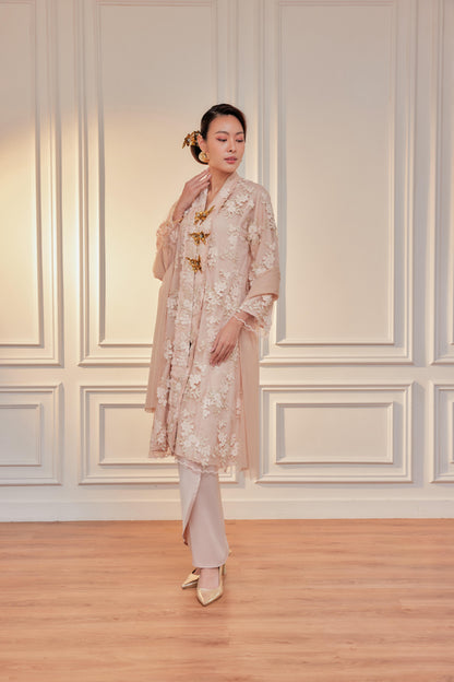 Champagne Rose - Bidasari Kebaya Lace Set with Selendang (Full Lining)