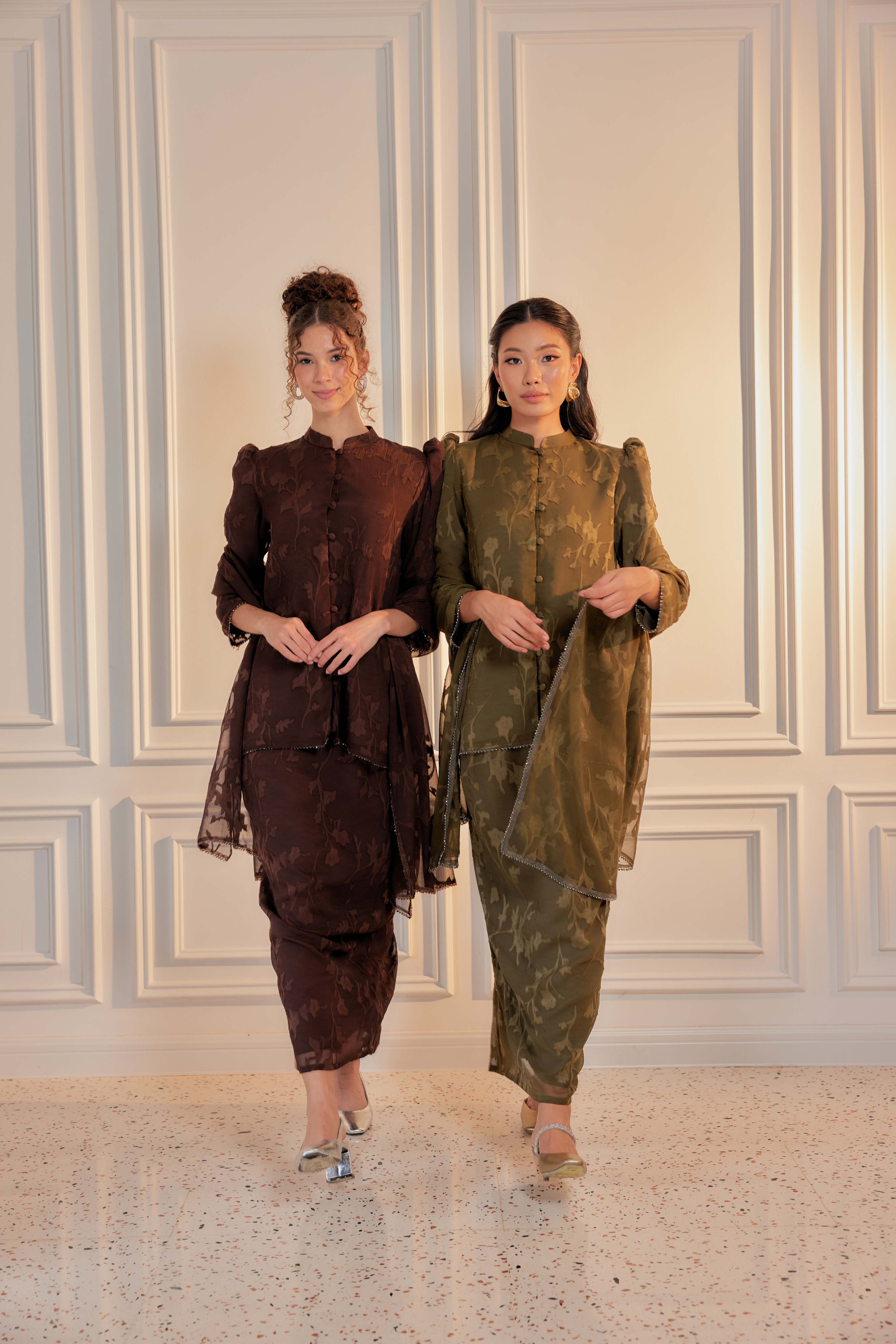 Indah Pelangi Kebarung in Hijau Zaitun – The Beaded Edition, Fully Lined