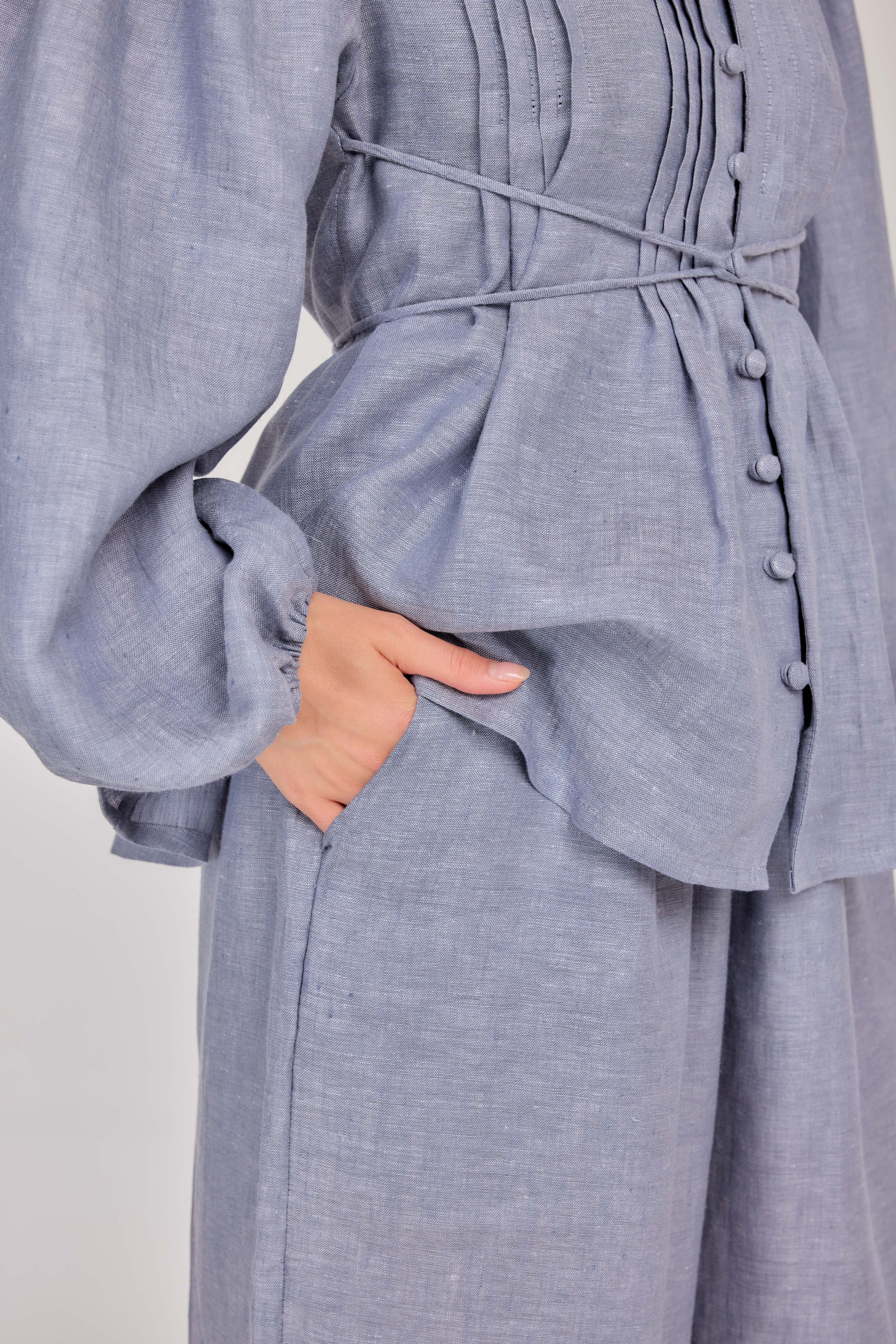 04 - Relaxed Barrel Mélange Linen Pants in Morning Mist