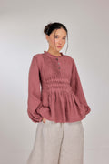 08 - Memento Pleated Lace-Up Pure Linen Top in Bold Punch