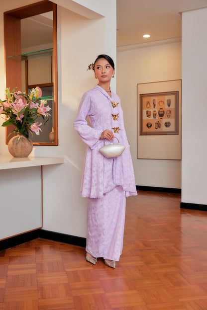 Fairy Lilac - Jacquard Lace Kebaya Riau Set (Full Lining)