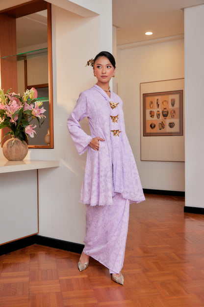 Fairy Lilac - Jacquard Lace Kebaya Riau Set (Full Lining)