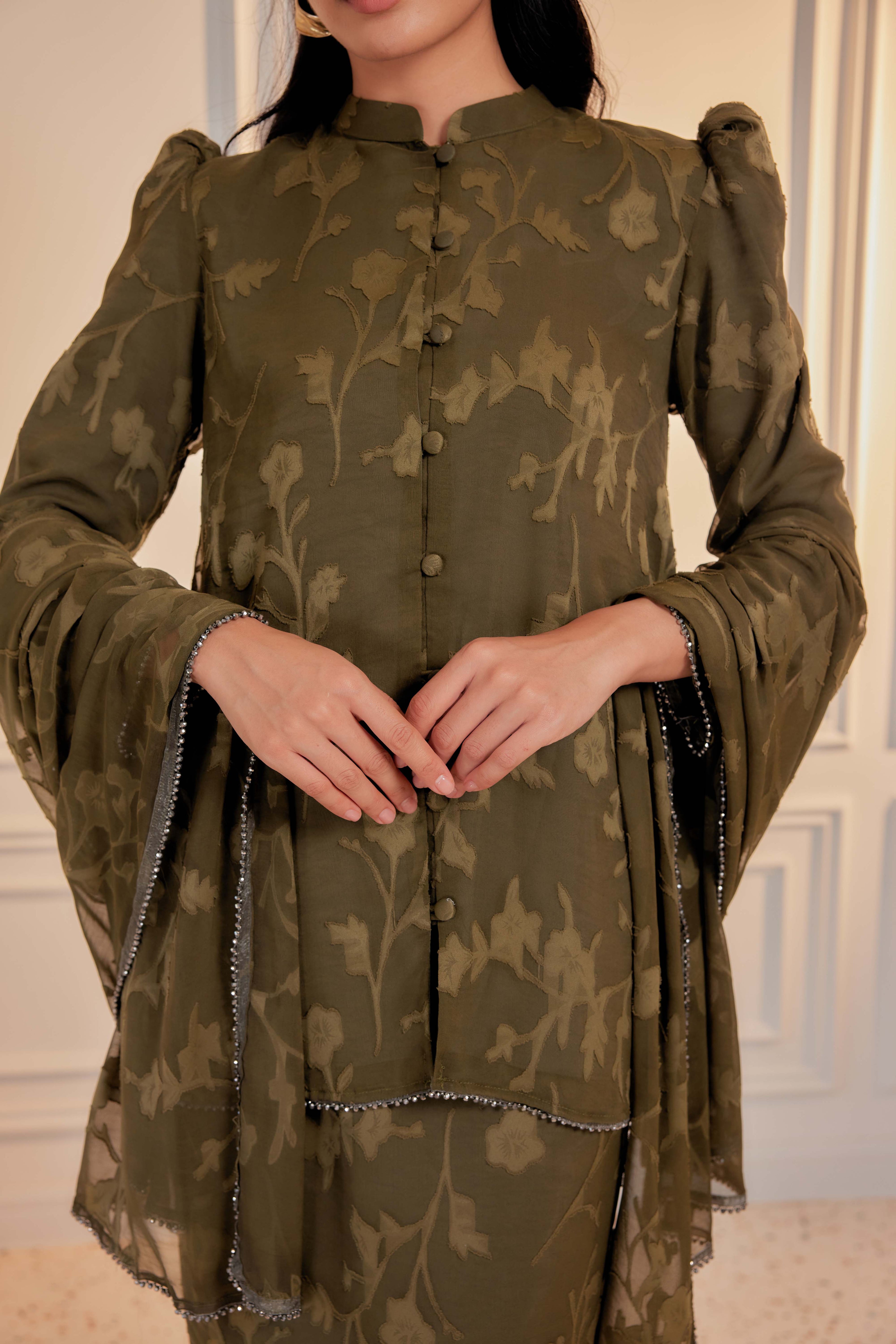 Indah Pelangi Kebarung in Hijau Zaitun – The Beaded Edition, Fully Lined