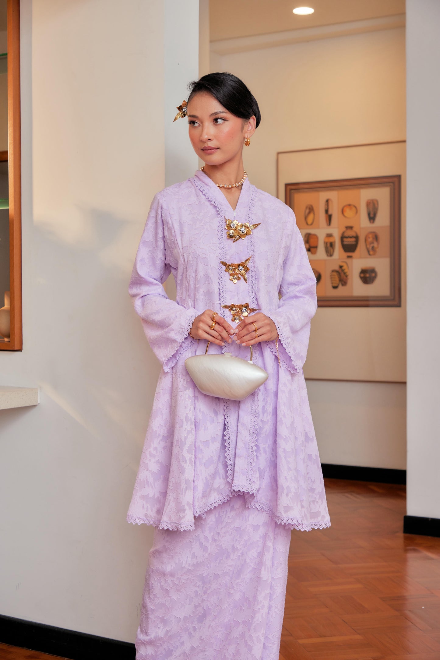 Fairy Lilac - Jacquard Lace Kebaya Riau Set (Full Lining)