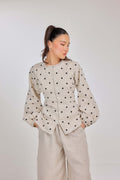 04 - Embroidered Polka Dot Pure Grand Tralala Top in Oatmeal & Onyx