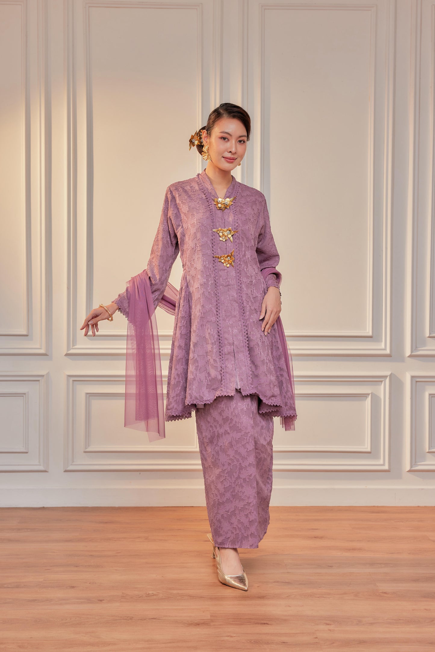 Regal Purple - Jacquard Lace Kebaya Riau Set (Full Lining)