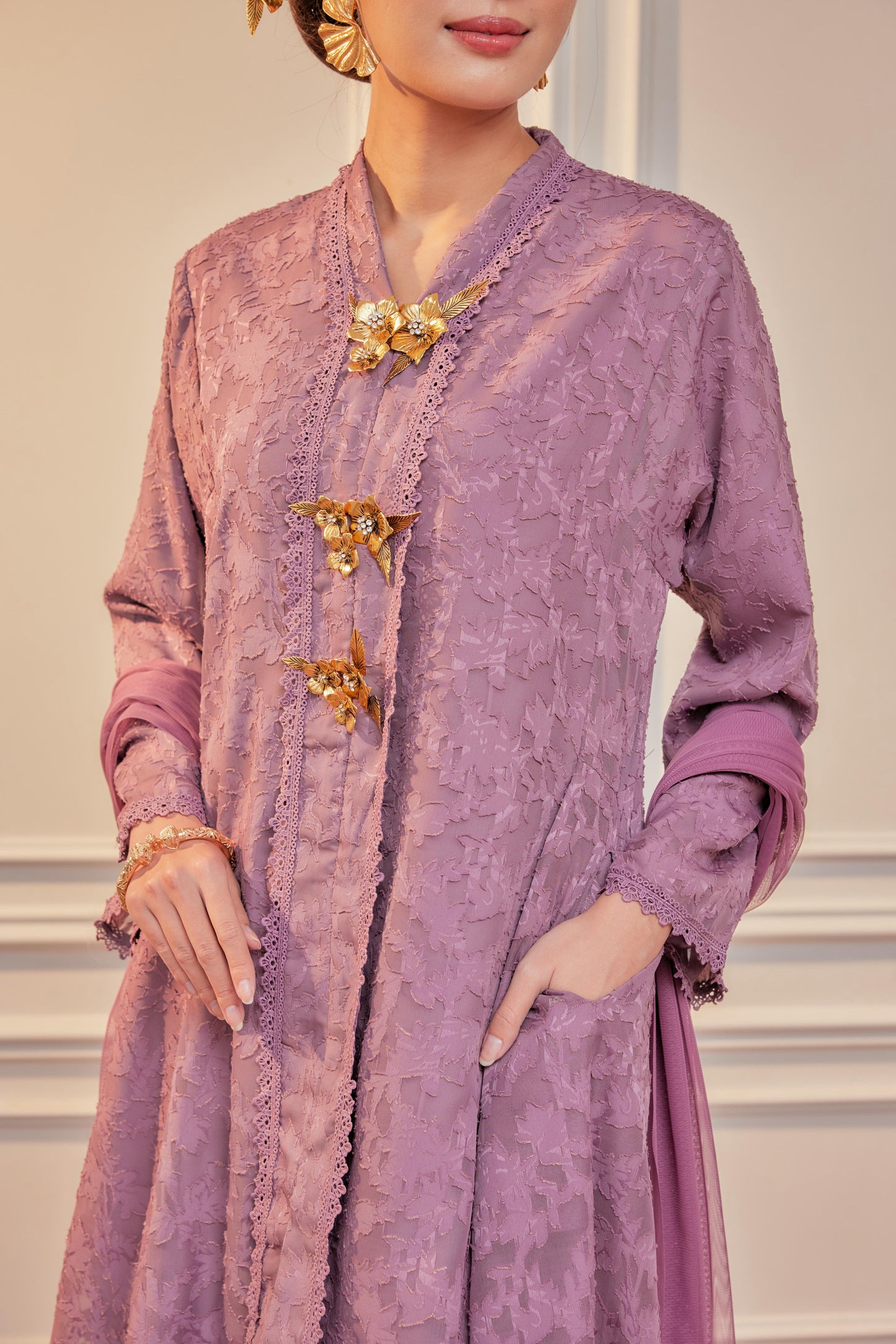 Regal Purple - Jacquard Lace Kebaya Riau Set (Full Lining)