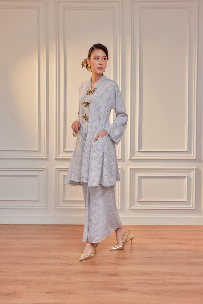 Silver Grey - Jacquard Lace Kebaya Riau Set (Full Lining)