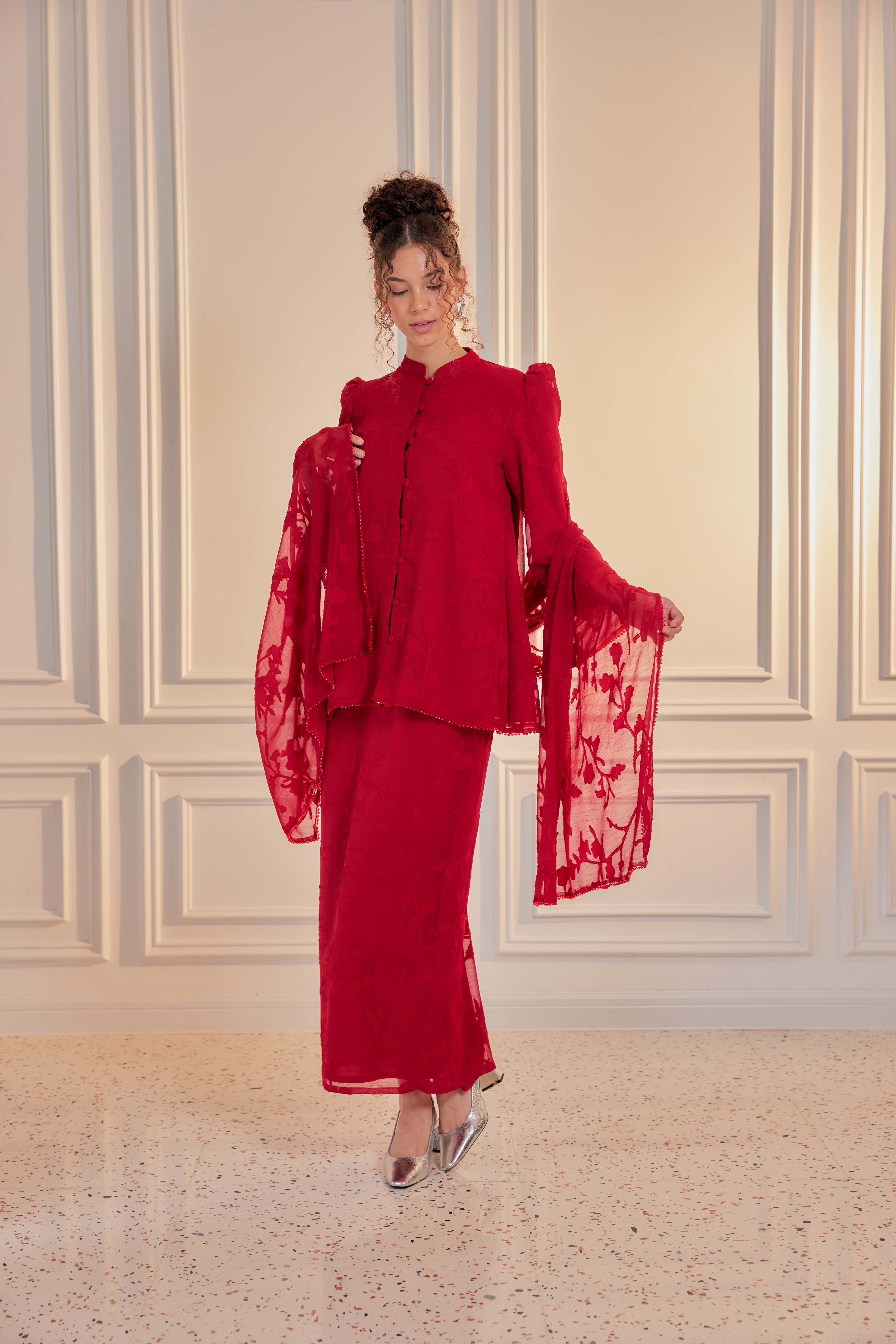 Indah Pelangi Kebarung in Merah Delima – The Beaded Edition, Fully Lined