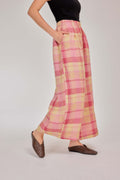 13 - Relaxed Barrel Plaid Pure Linen Pants in Strawberry Lemonade