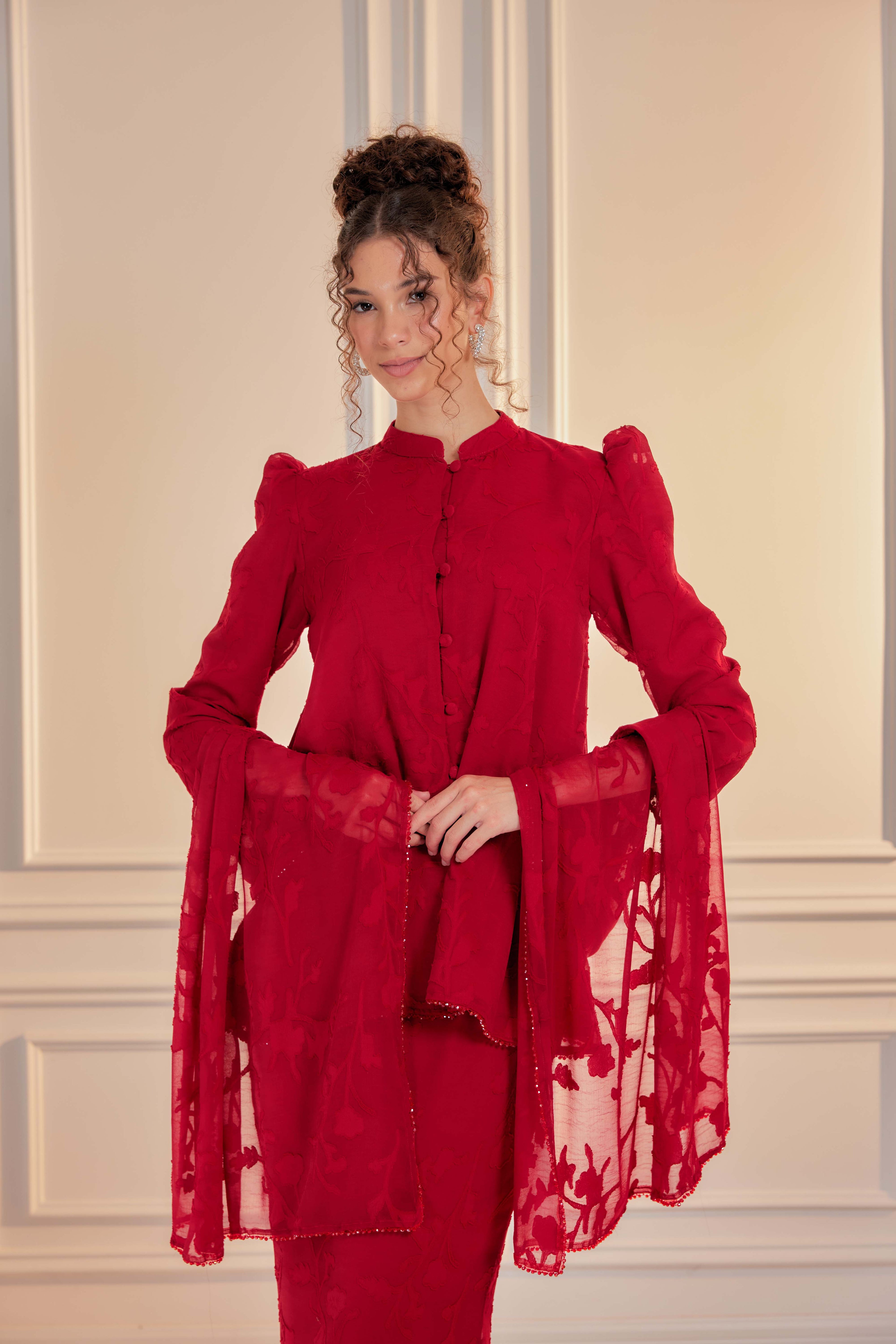 Indah Pelangi Kebarung in Merah Delima – The Beaded Edition, Fully Lined