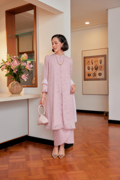 Camelia Pink - Dewita Jacquard Lace Kebarung with Front Buttons Set (Fully Lined)