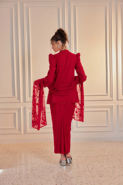 Indah Pelangi Kebarung in Merah Delima – The Beaded Edition, Fully Lined