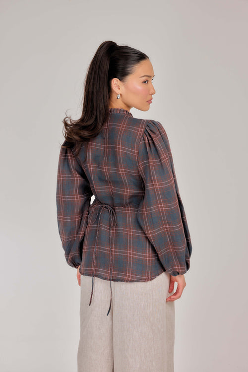 01 - The Daydream Pure Tie-Waist Linen Top in Scottish Plaid