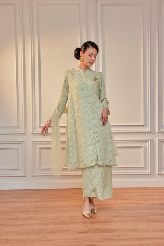 Meadow Mist - Dewita Jacquard Lace Kebarung with Front Buttons Set (Fully Lined)