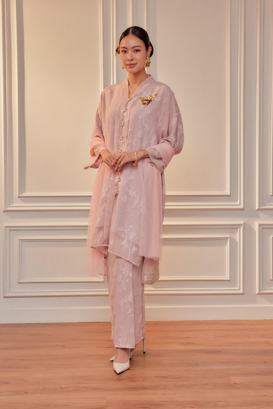 Indah Pelangi Kebaya Labuh (Fully Lined) Set in Ballerina Pink